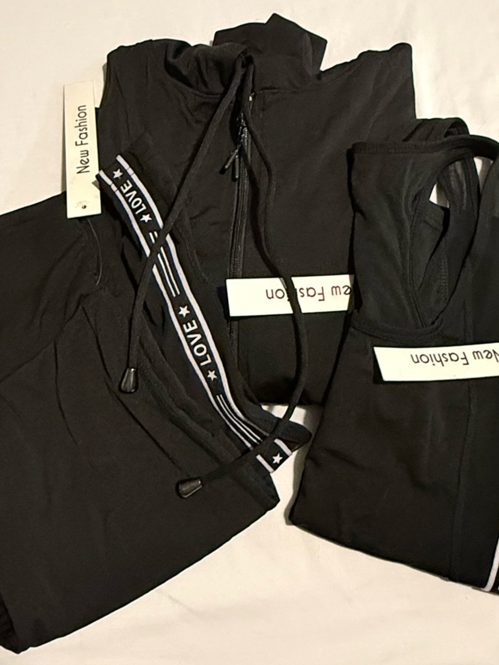 Young Woman/ Junior 3 Pcs Track Suit Set Large Black . New Fashion Brand NWT